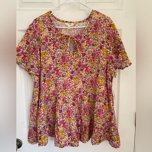 Terra & Sky Pink and Yellow Floral Blouse